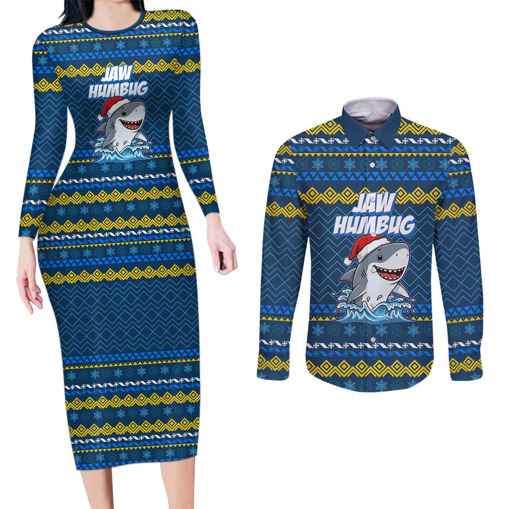 Christmas Jaw Humbug Couples Matching Long Sleeve Bodycon Dress and Long Sleeve Button Shirt Xmas Holiday Patterns - Wonder Print Shop