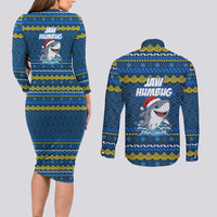 Christmas Jaw Humbug Couples Matching Long Sleeve Bodycon Dress and Long Sleeve Button Shirt Xmas Holiday Patterns - Wonder Print Shop