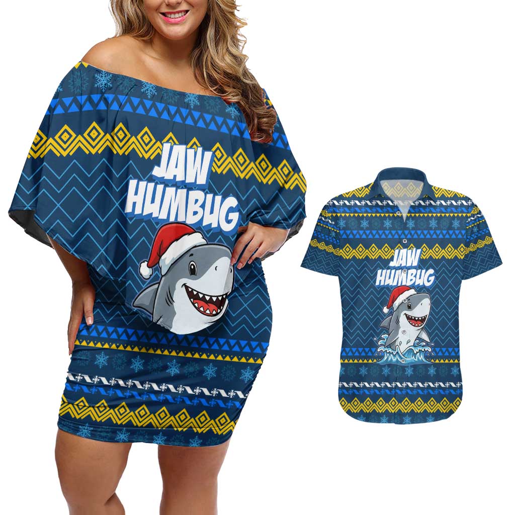 Christmas Jaw Humbug Couples Matching Off Shoulder Short Dress and Hawaiian Shirt Xmas Holiday Patterns - Wonder Print Shop