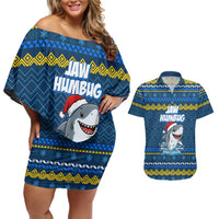 Christmas Jaw Humbug Couples Matching Off Shoulder Short Dress and Hawaiian Shirt Xmas Holiday Patterns - Wonder Print Shop