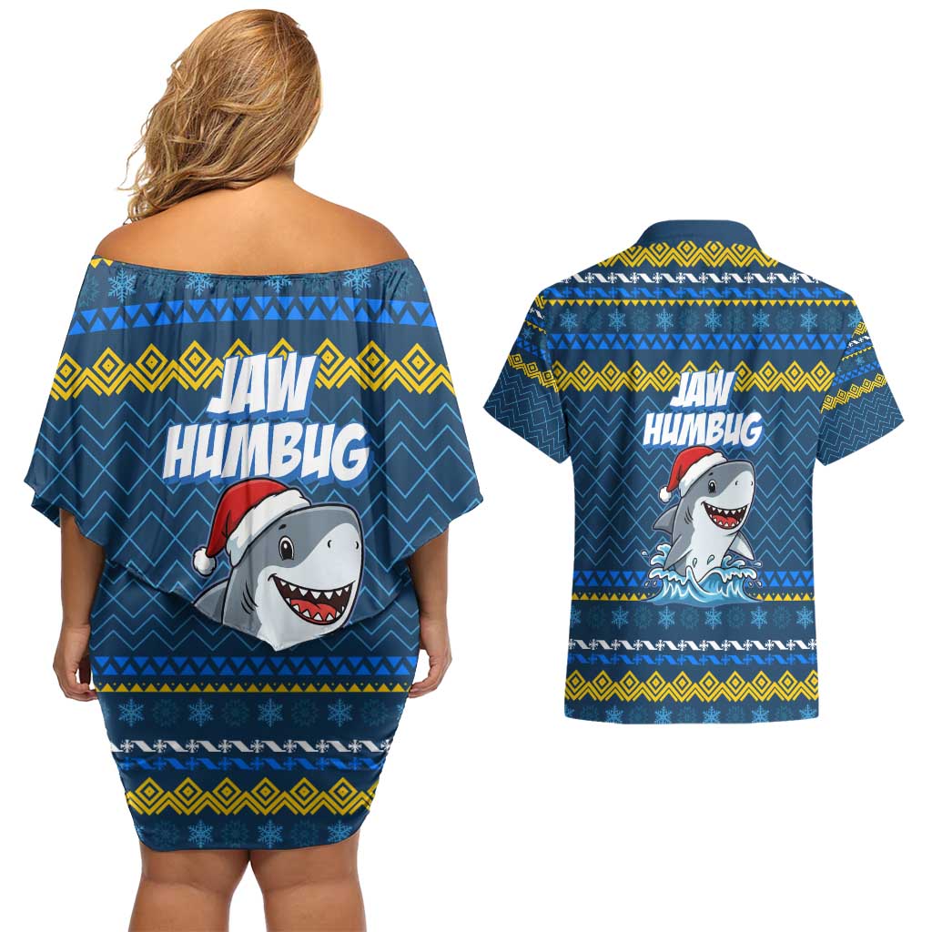 Christmas Jaw Humbug Couples Matching Off Shoulder Short Dress and Hawaiian Shirt Xmas Holiday Patterns - Wonder Print Shop