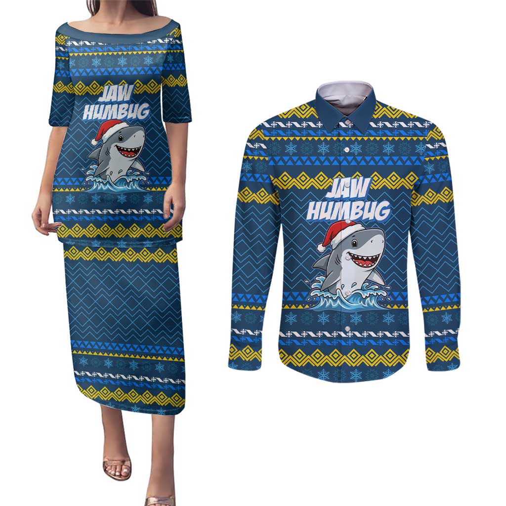 Christmas Jaw Humbug Couples Matching Puletasi and Long Sleeve Button Shirt Xmas Holiday Patterns - Wonder Print Shop
