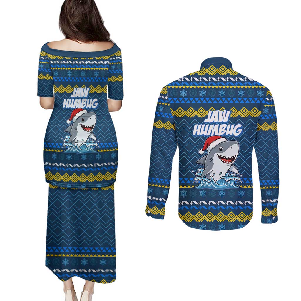 Christmas Jaw Humbug Couples Matching Puletasi and Long Sleeve Button Shirt Xmas Holiday Patterns - Wonder Print Shop