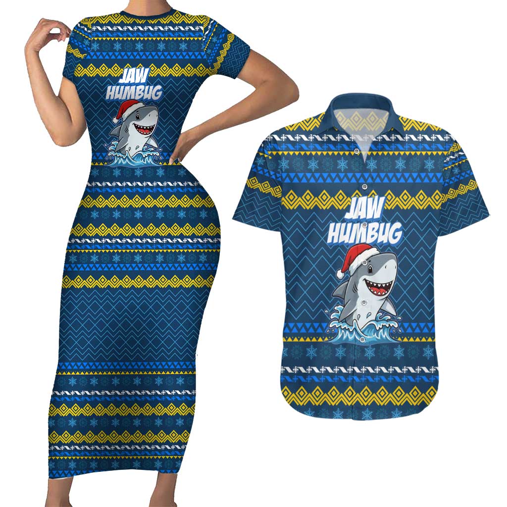 Christmas Jaw Humbug Couples Matching Short Sleeve Bodycon Dress and Hawaiian Shirt Xmas Holiday Patterns - Wonder Print Shop