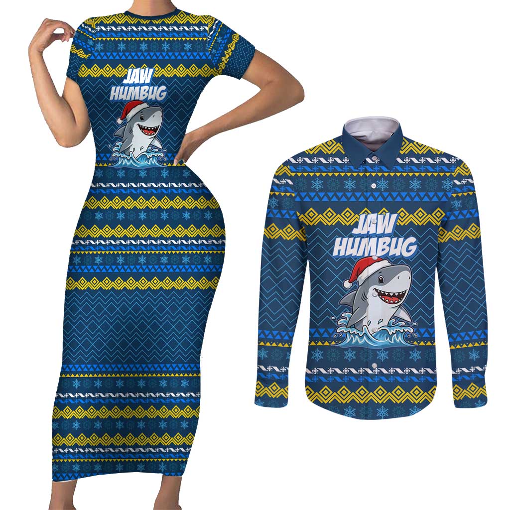 Christmas Jaw Humbug Couples Matching Short Sleeve Bodycon Dress and Long Sleeve Button Shirt Xmas Holiday Patterns - Wonder Print Shop