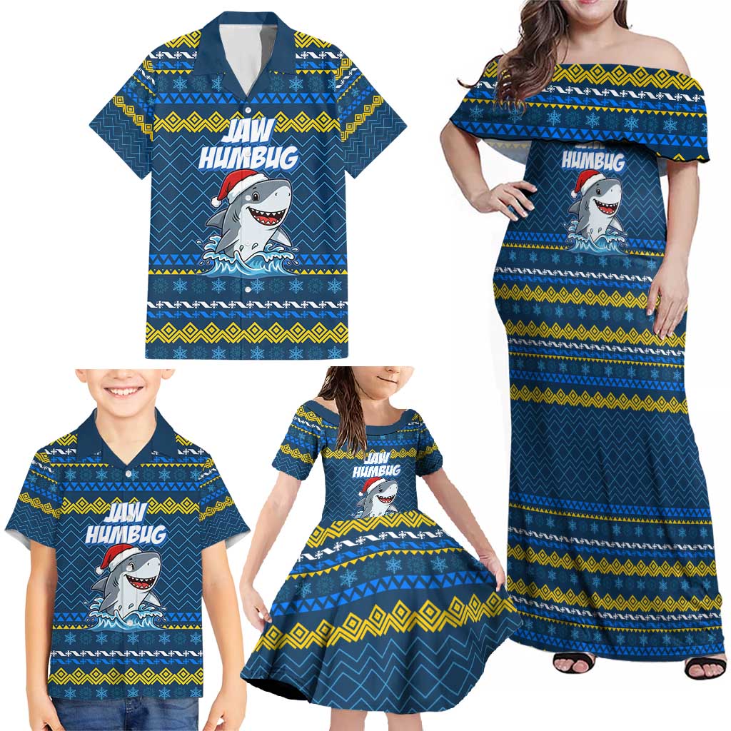 Christmas Jaw Humbug Family Matching Off Shoulder Maxi Dress and Hawaiian Shirt Xmas Holiday Patterns - Wonder Print Shop