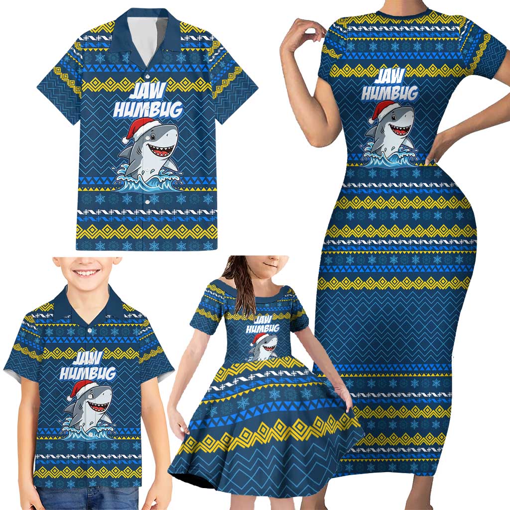 Christmas Jaw Humbug Family Matching Short Sleeve Bodycon Dress and Hawaiian Shirt Xmas Holiday Patterns - Wonder Print Shop