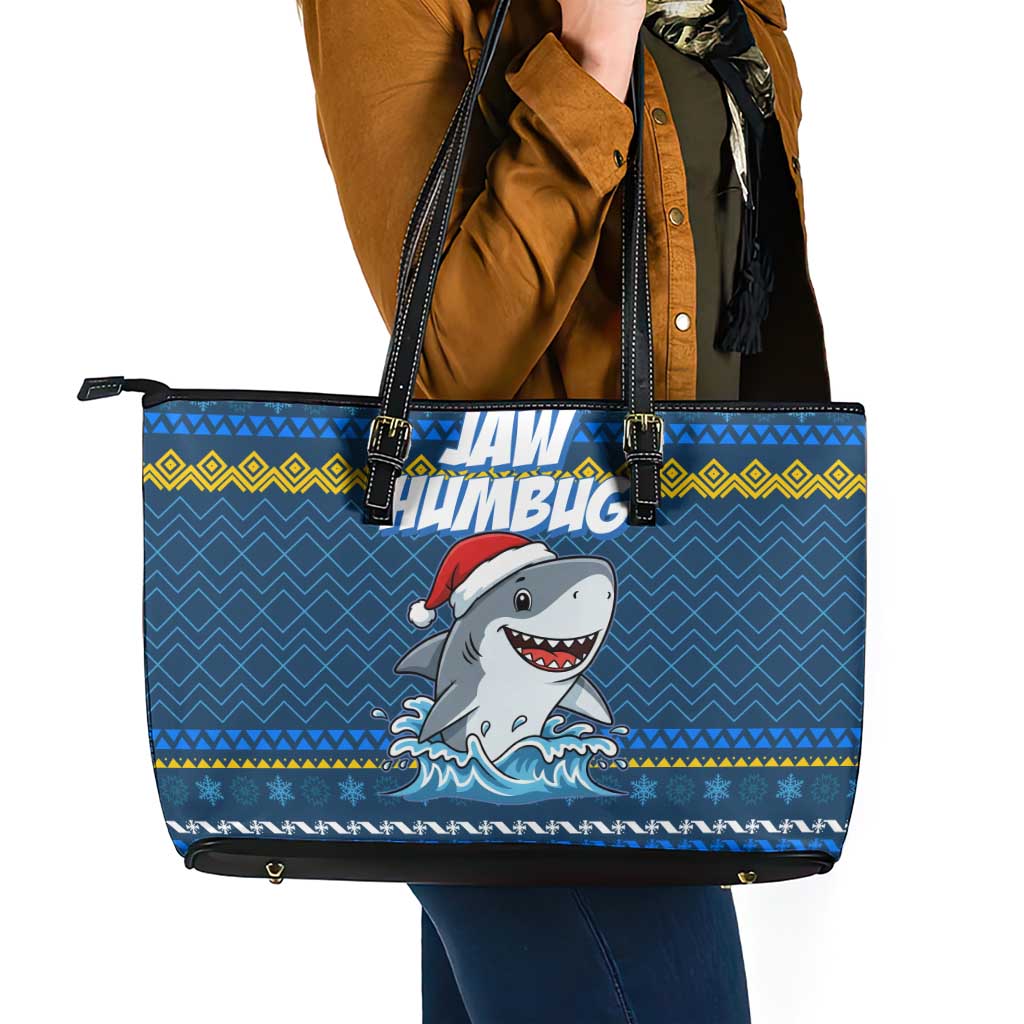 Christmas Jaw Humbug Leather Tote Bag Xmas Holiday Patterns - Wonder Print Shop