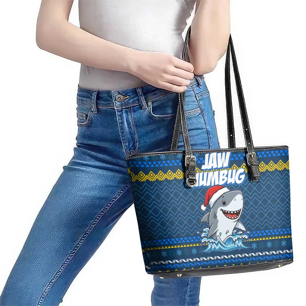 Christmas Jaw Humbug Leather Tote Bag Xmas Holiday Patterns - Wonder Print Shop