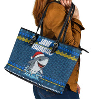 Christmas Jaw Humbug Leather Tote Bag Xmas Holiday Patterns - Wonder Print Shop