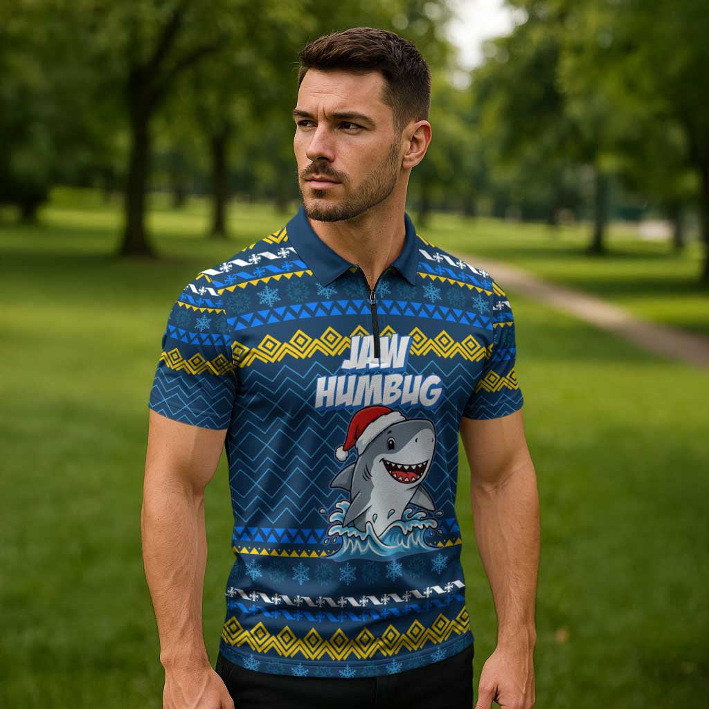 Christmas Jaw Humbug Zipper Polo Shirt Xmas Holiday Patterns - Wonder Print Shop