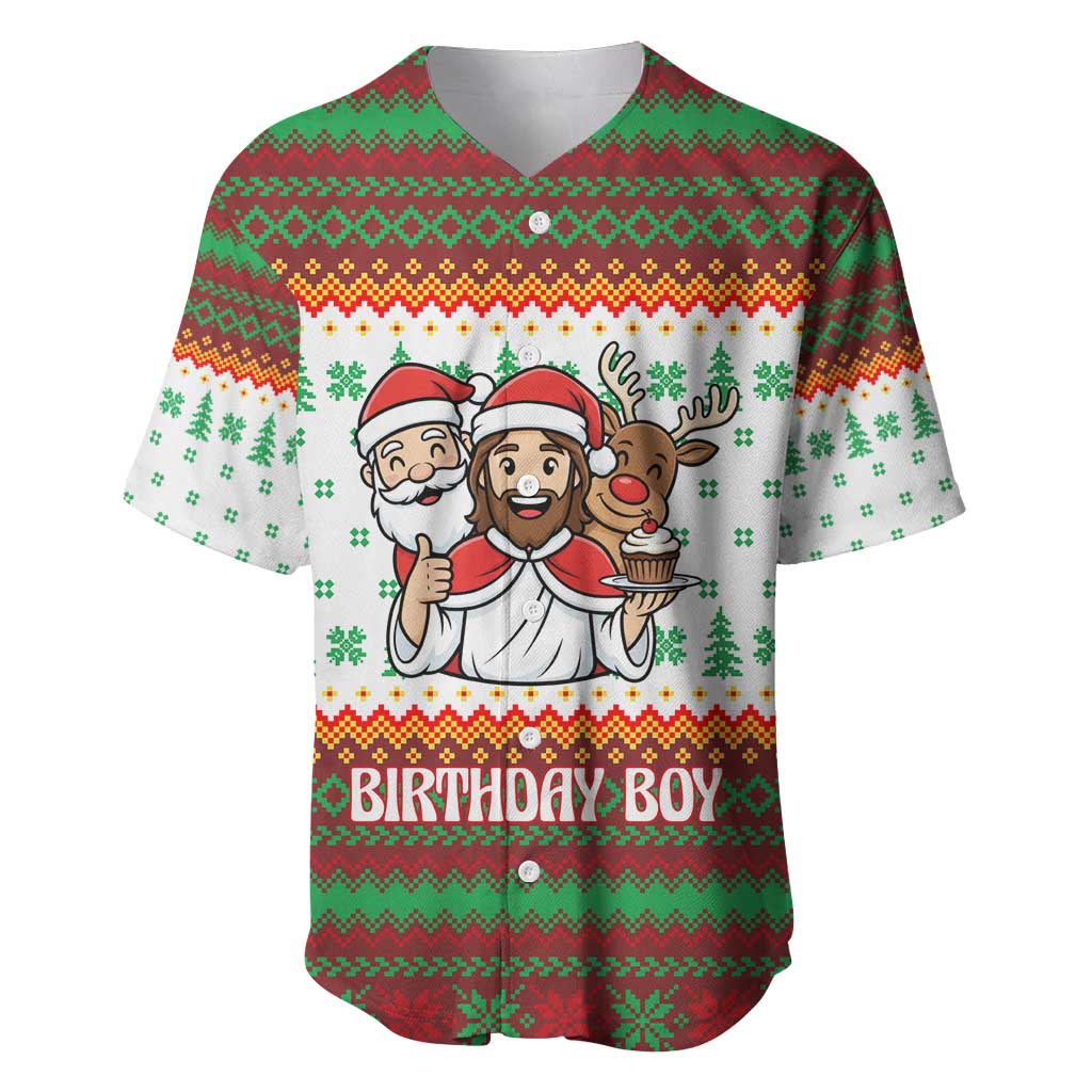 Christmas Jesus Birthday Boy Baseball Jersey Xmas Holiday Patterns - Wonder Print Shop