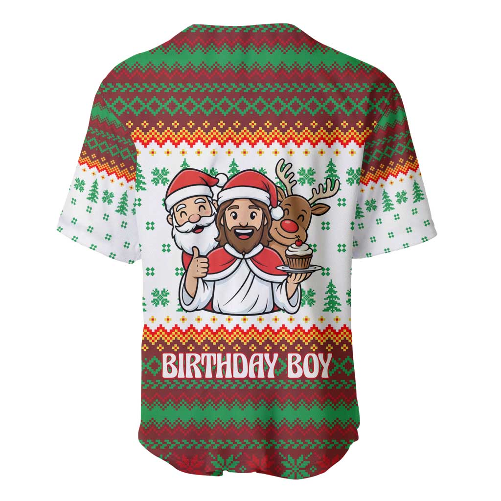 Christmas Jesus Birthday Boy Baseball Jersey Xmas Holiday Patterns - Wonder Print Shop