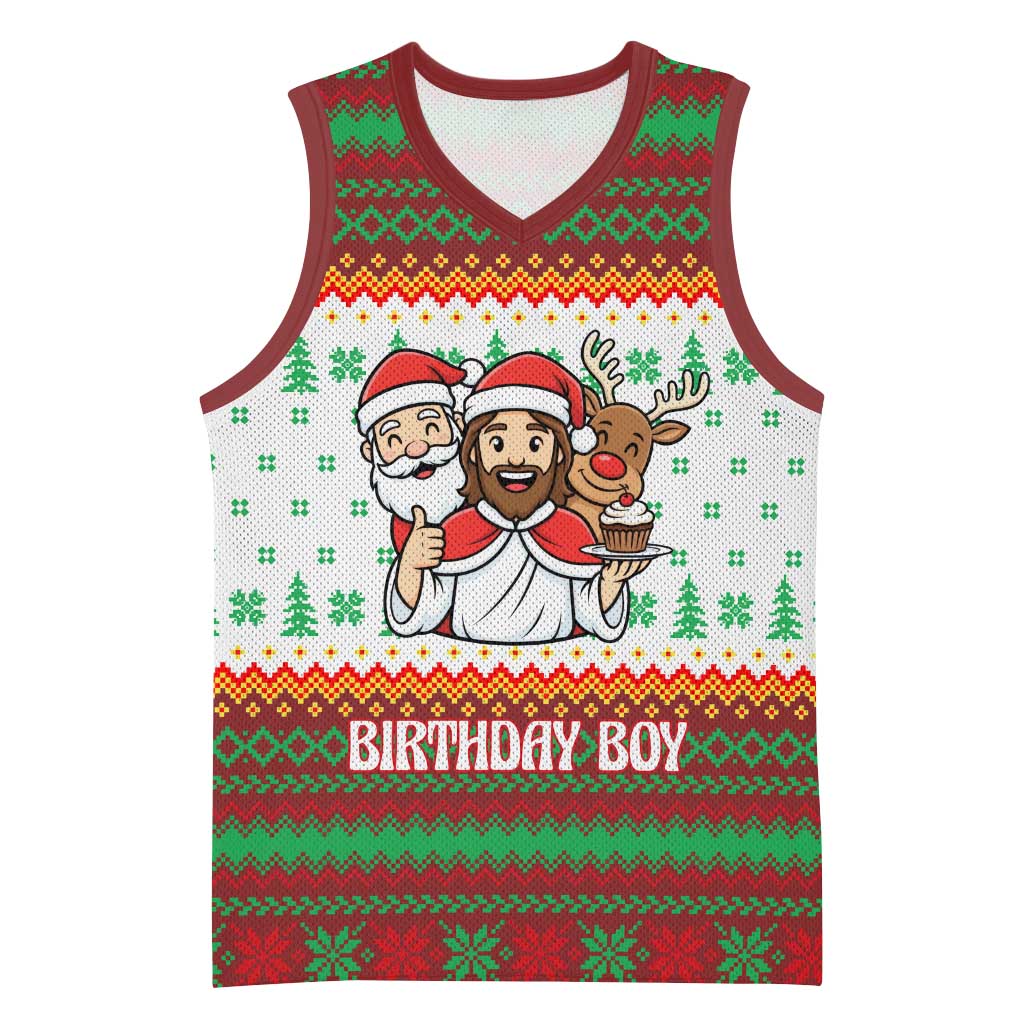 Christmas Jesus Birthday Boy Basketball Jersey Xmas Holiday Patterns - Wonder Print Shop