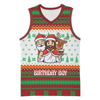 Christmas Jesus Birthday Boy Basketball Jersey Xmas Holiday Patterns - Wonder Print Shop