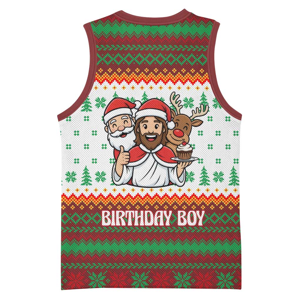 Christmas Jesus Birthday Boy Basketball Jersey Xmas Holiday Patterns - Wonder Print Shop