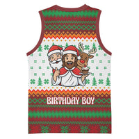 Christmas Jesus Birthday Boy Basketball Jersey Xmas Holiday Patterns - Wonder Print Shop