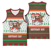 Christmas Jesus Birthday Boy Basketball Jersey Xmas Holiday Patterns - Wonder Print Shop