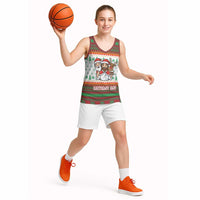 Christmas Jesus Birthday Boy Basketball Jersey Xmas Holiday Patterns - Wonder Print Shop