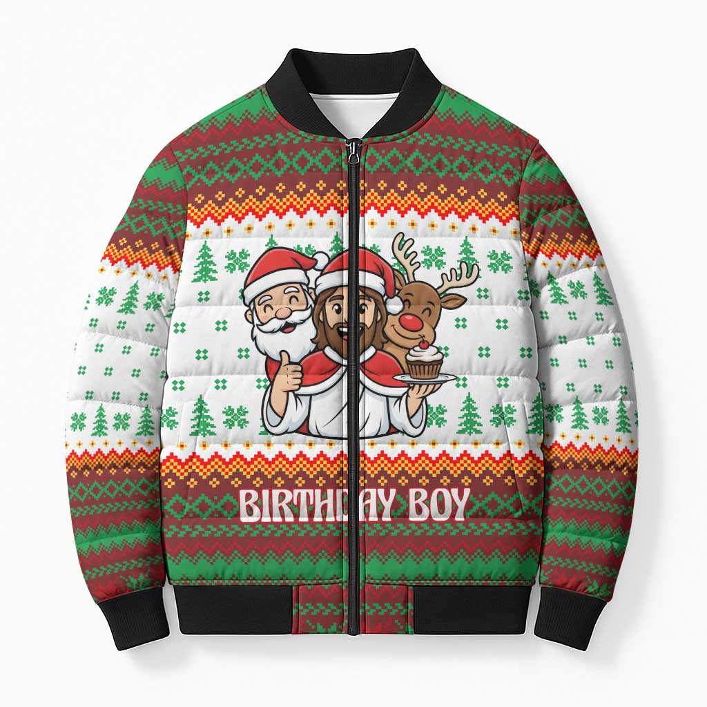 Christmas Jesus Birthday Boy Bomber Puffer Jacket Xmas Holiday Patterns - Wonder Print Shop