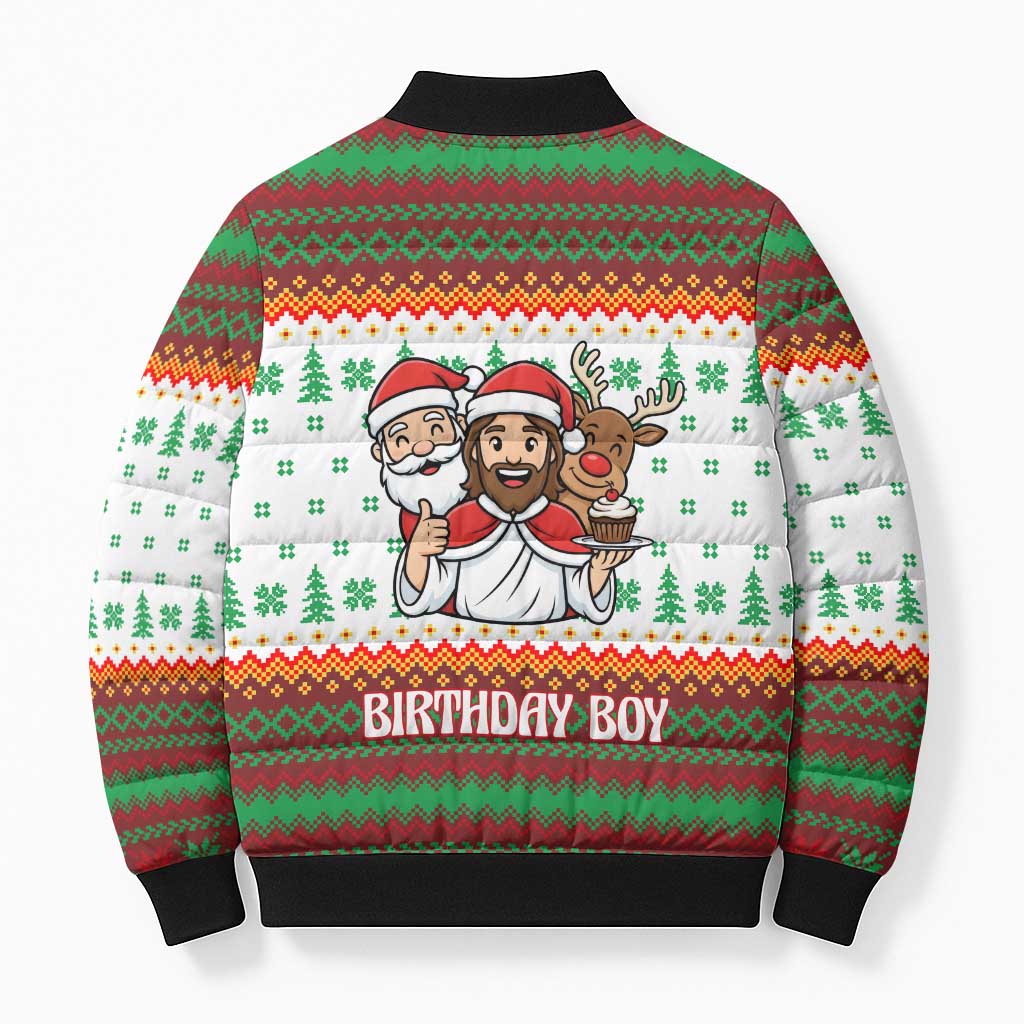 Christmas Jesus Birthday Boy Bomber Puffer Jacket Xmas Holiday Patterns - Wonder Print Shop