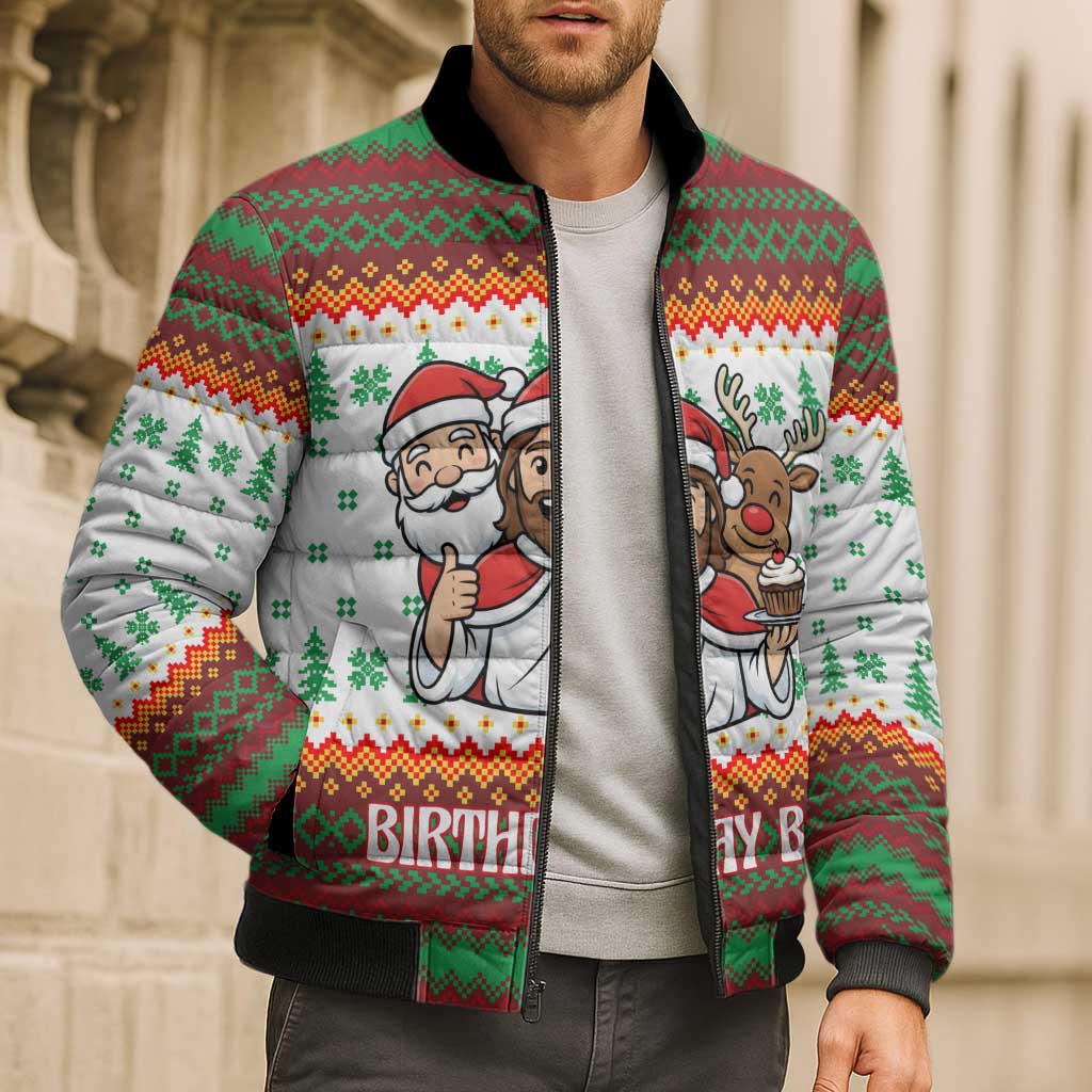 Christmas Jesus Birthday Boy Bomber Puffer Jacket Xmas Holiday Patterns - Wonder Print Shop