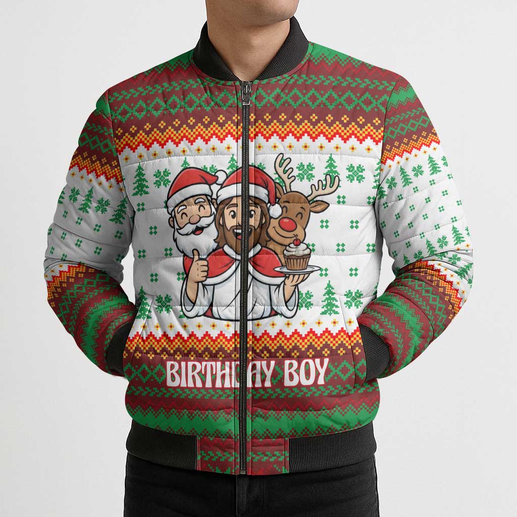 Christmas Jesus Birthday Boy Bomber Puffer Jacket Xmas Holiday Patterns - Wonder Print Shop