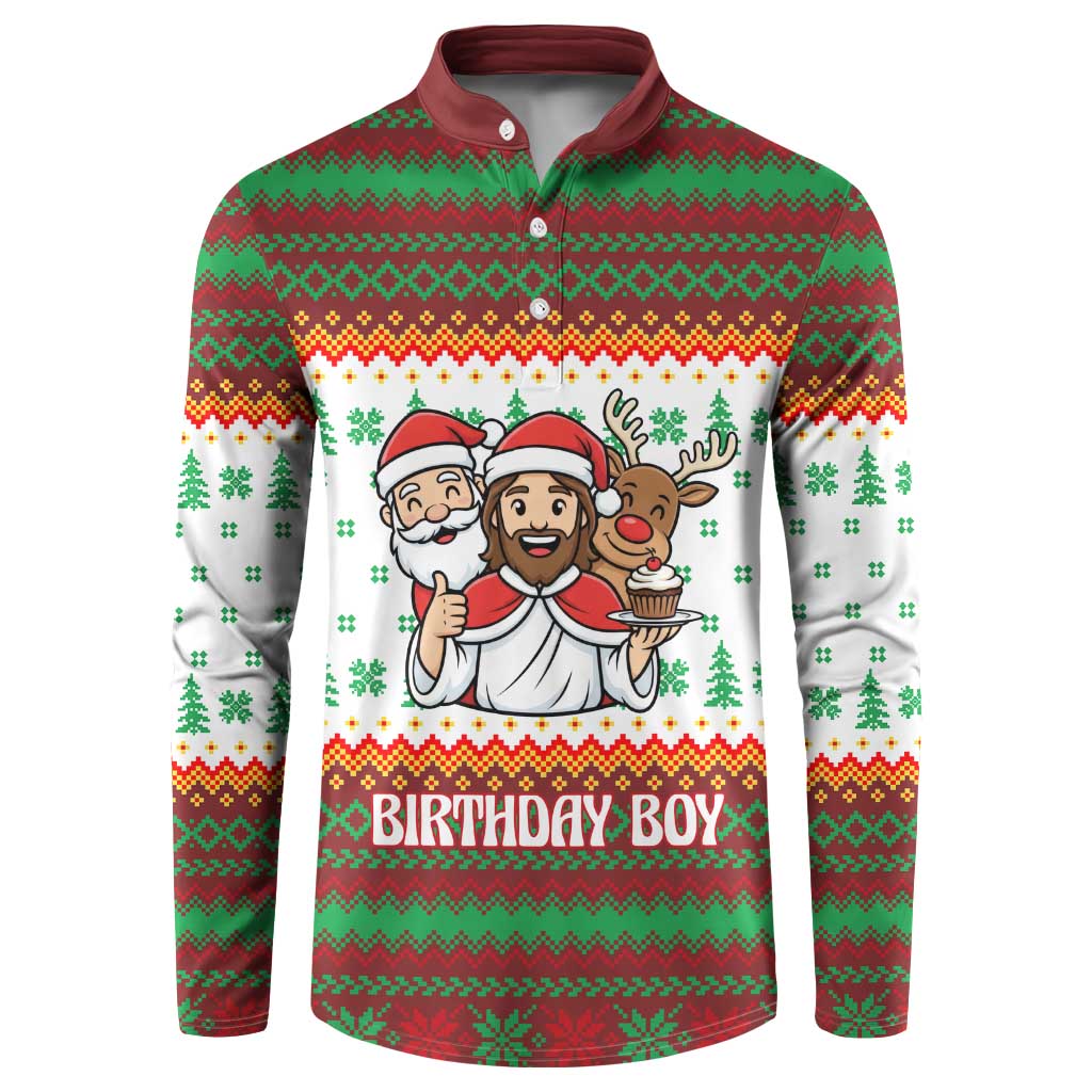 Christmas Jesus Birthday Boy Button Sweatshirt Xmas Holiday Patterns - Wonder Print Shop