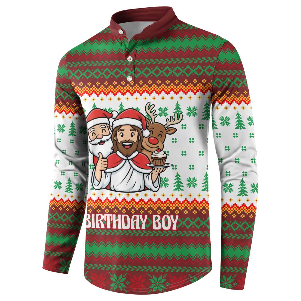 Christmas Jesus Birthday Boy Button Sweatshirt Xmas Holiday Patterns - Wonder Print Shop