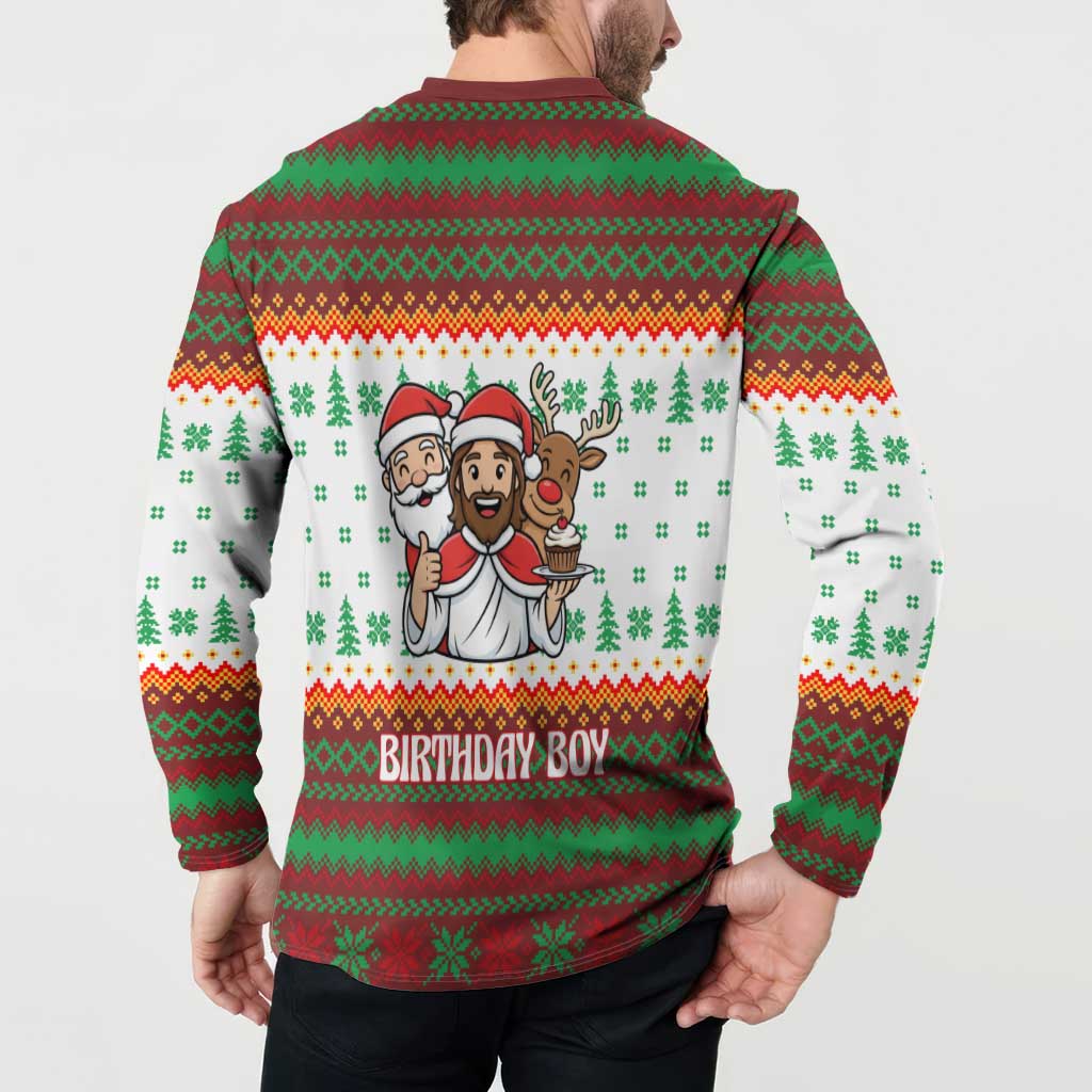 Christmas Jesus Birthday Boy Button Sweatshirt Xmas Holiday Patterns - Wonder Print Shop