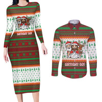 Christmas Jesus Birthday Boy Couples Matching Long Sleeve Bodycon Dress and Long Sleeve Button Shirt Xmas Holiday Patterns - Wonder Print Shop