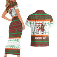 Christmas Jesus Birthday Boy Couples Matching Short Sleeve Bodycon Dress and Hawaiian Shirt Xmas Holiday Patterns - Wonder Print Shop