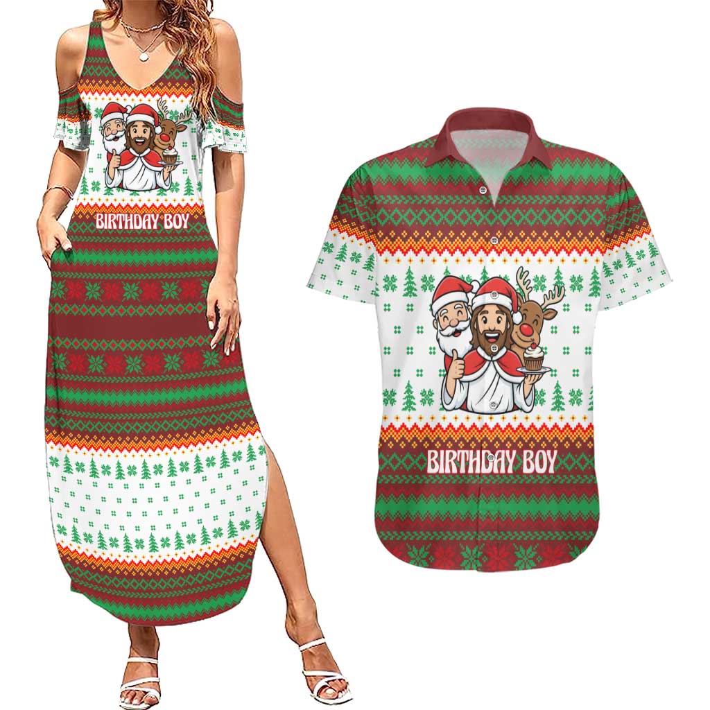 Christmas Jesus Birthday Boy Couples Matching Summer Maxi Dress and Hawaiian Shirt Xmas Holiday Patterns - Wonder Print Shop