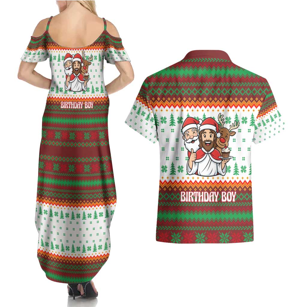 Christmas Jesus Birthday Boy Couples Matching Summer Maxi Dress and Hawaiian Shirt Xmas Holiday Patterns - Wonder Print Shop
