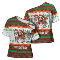 Christmas Jesus Birthday Boy Cross Shoulder Shirt Xmas Holiday Patterns - Wonder Print Shop
