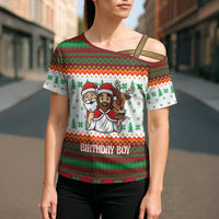 Christmas Jesus Birthday Boy Cross Shoulder Shirt Xmas Holiday Patterns - Wonder Print Shop