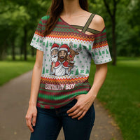 Christmas Jesus Birthday Boy Cross Shoulder Shirt Xmas Holiday Patterns - Wonder Print Shop