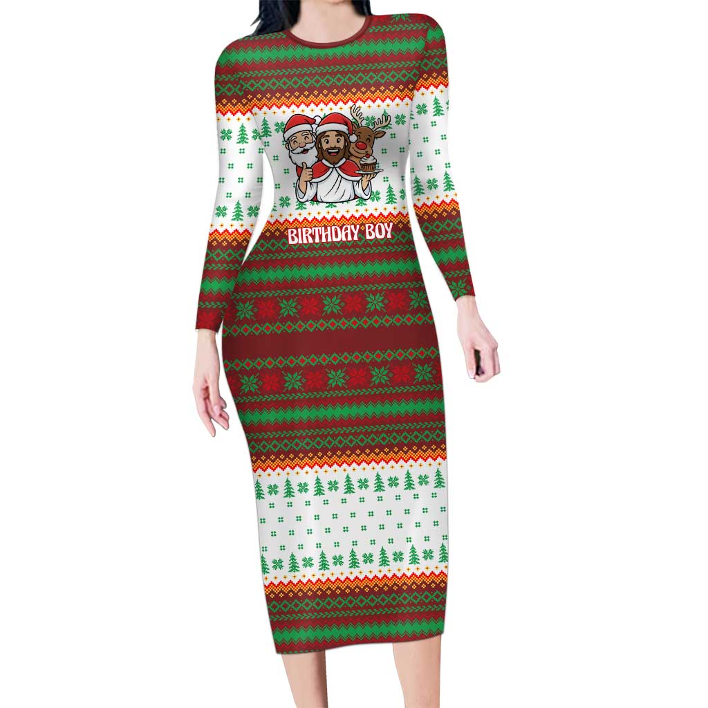 Christmas Jesus Birthday Boy Family Matching Long Sleeve Bodycon Dress and Hawaiian Shirt Xmas Holiday Patterns - Wonder Print Shop