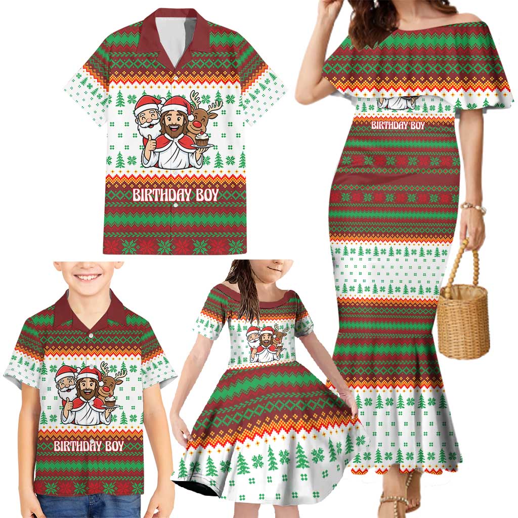 Christmas Jesus Birthday Boy Family Matching Mermaid Dress and Hawaiian Shirt Xmas Holiday Patterns - Wonder Print Shop