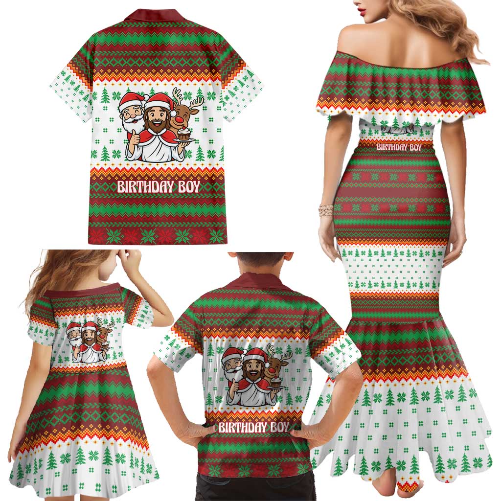 Christmas Jesus Birthday Boy Family Matching Mermaid Dress and Hawaiian Shirt Xmas Holiday Patterns - Wonder Print Shop