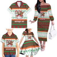Christmas Jesus Birthday Boy Family Matching Off The Shoulder Long Sleeve Dress and Hawaiian Shirt Xmas Holiday Patterns - Wonder Print Shop