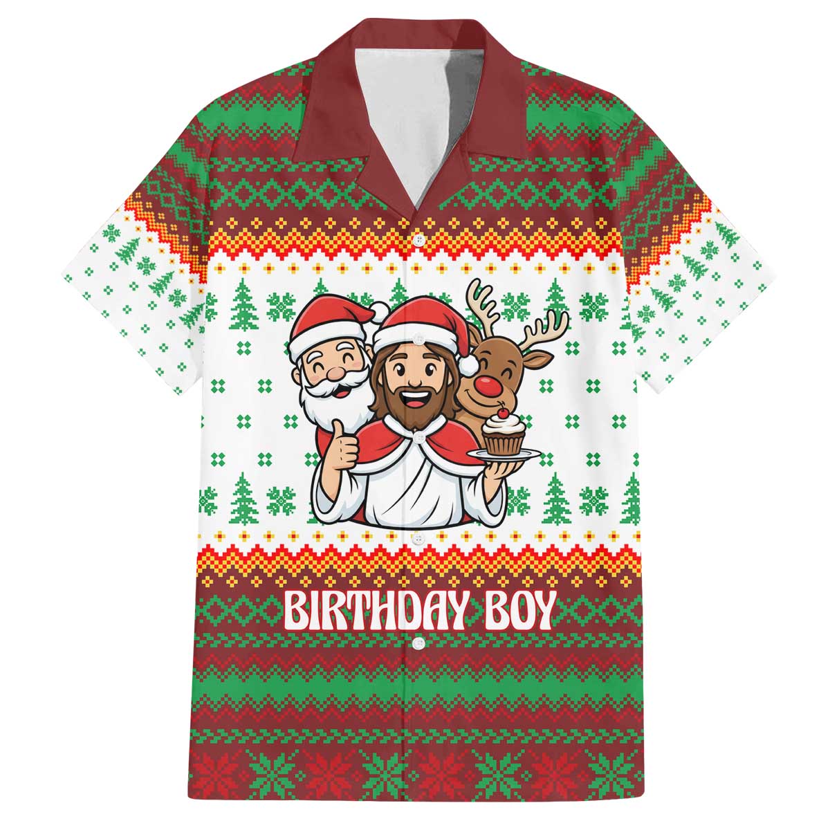 Christmas Jesus Birthday Boy Family Matching Off The Shoulder Long Sleeve Dress and Hawaiian Shirt Xmas Holiday Patterns - Wonder Print Shop