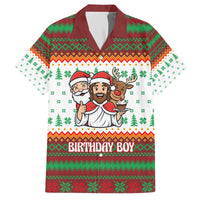 Christmas Jesus Birthday Boy Family Matching Off The Shoulder Long Sleeve Dress and Hawaiian Shirt Xmas Holiday Patterns - Wonder Print Shop
