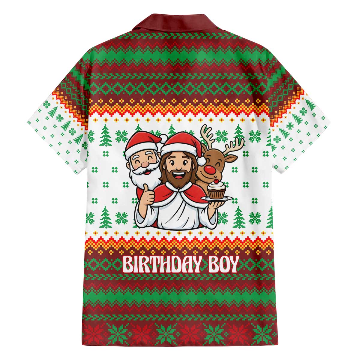 Christmas Jesus Birthday Boy Family Matching Off The Shoulder Long Sleeve Dress and Hawaiian Shirt Xmas Holiday Patterns - Wonder Print Shop