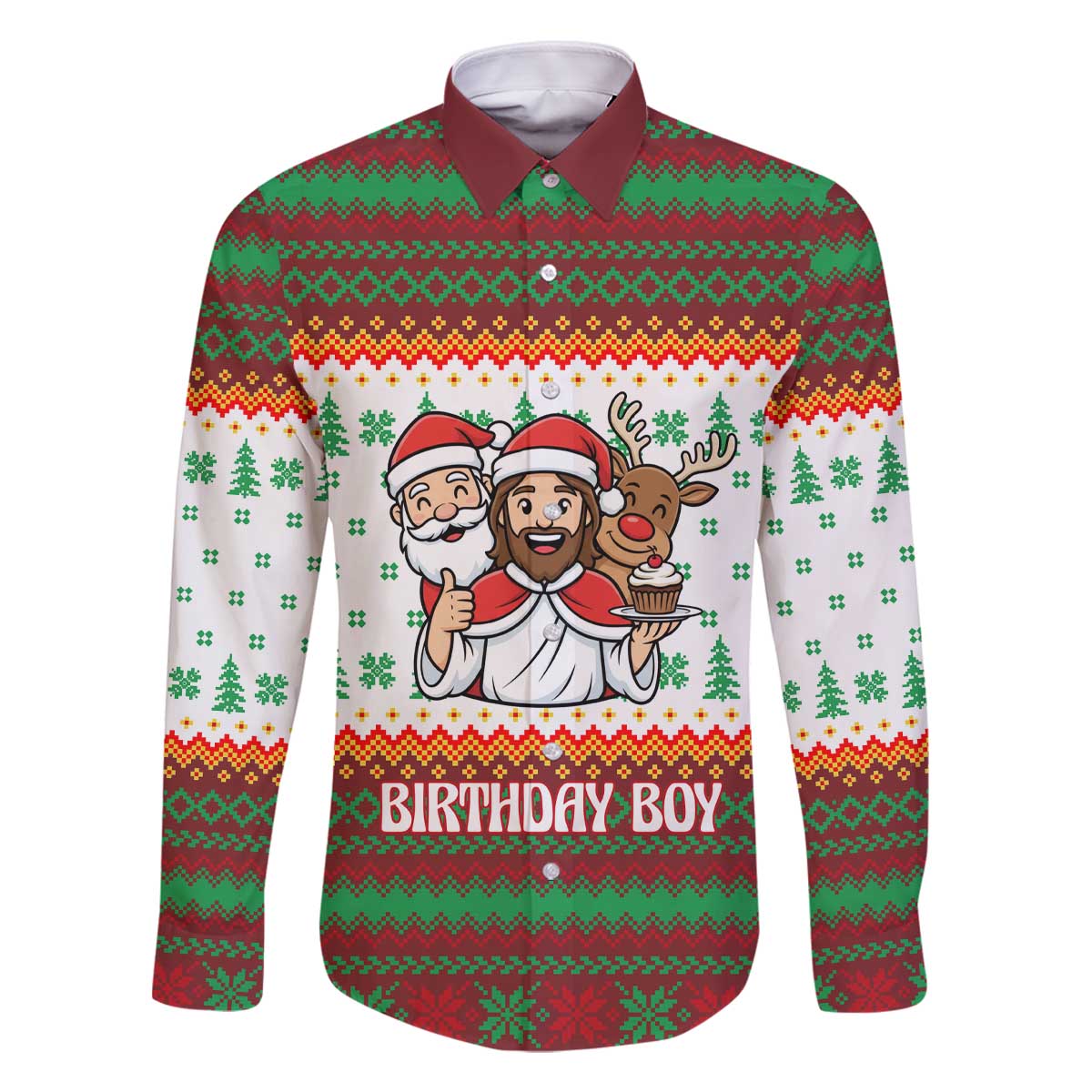 Christmas Jesus Birthday Boy Family Matching Off The Shoulder Long Sleeve Dress and Hawaiian Shirt Xmas Holiday Patterns - Wonder Print Shop