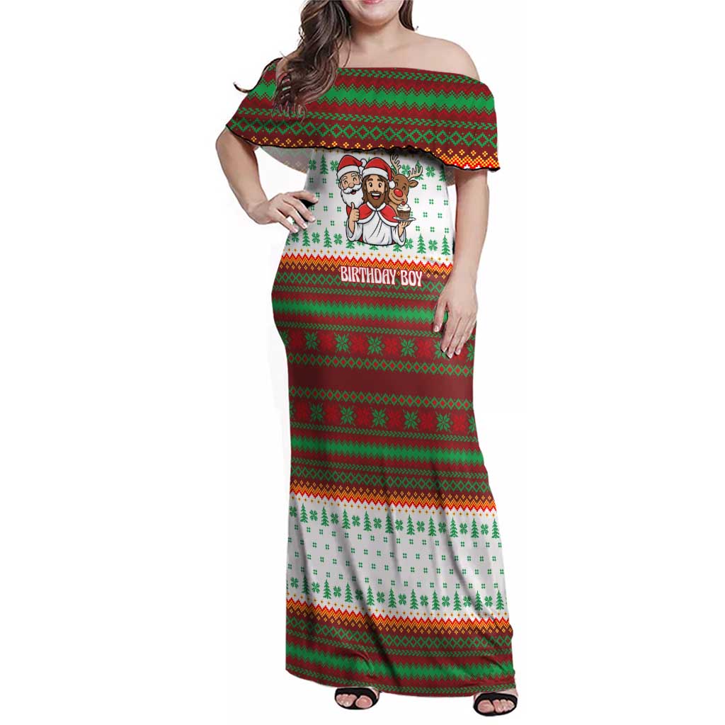 Christmas Jesus Birthday Boy Family Matching Off Shoulder Maxi Dress and Hawaiian Shirt Xmas Holiday Patterns - Wonder Print Shop