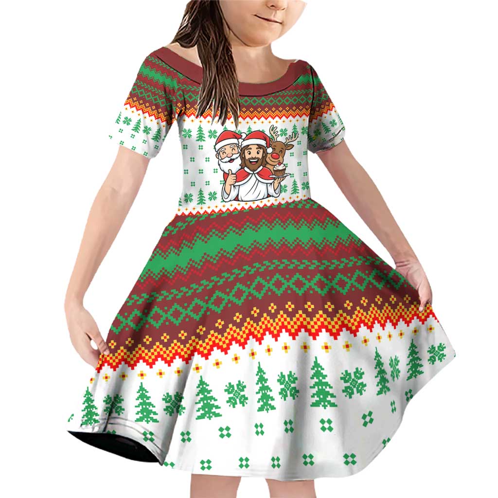 Christmas Jesus Birthday Boy Family Matching Off Shoulder Short Dress and Hawaiian Shirt Xmas Holiday Patterns - Wonder Print Shop