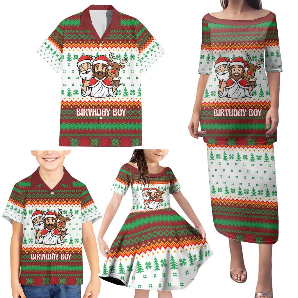 Christmas Jesus Birthday Boy Family Matching Puletasi and Hawaiian Shirt Xmas Holiday Patterns - Wonder Print Shop