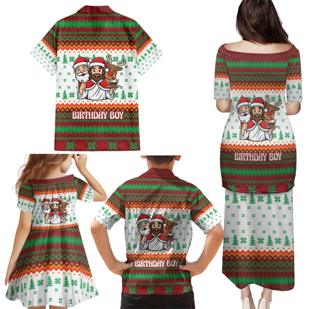 Christmas Jesus Birthday Boy Family Matching Puletasi and Hawaiian Shirt Xmas Holiday Patterns - Wonder Print Shop