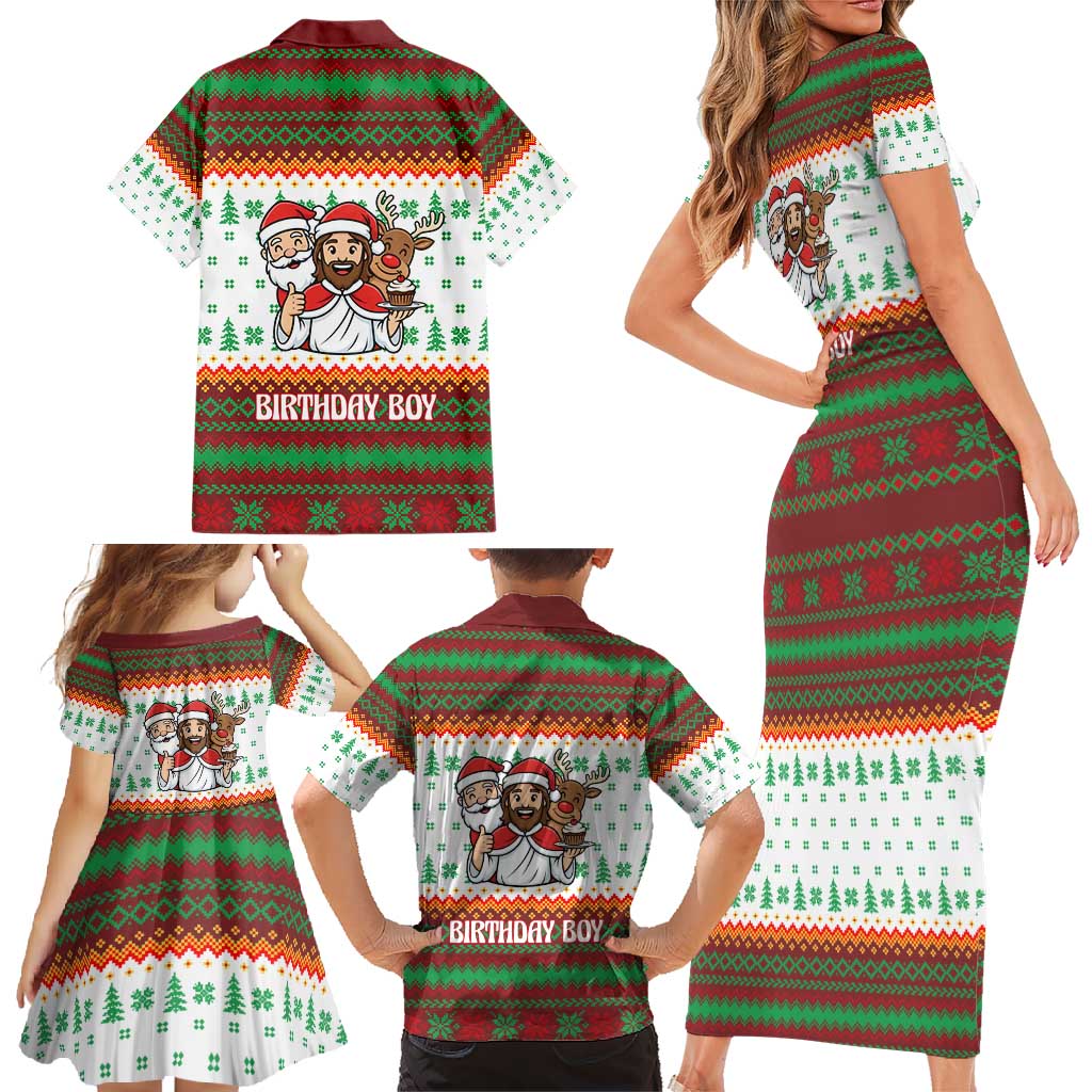 Christmas Jesus Birthday Boy Family Matching Short Sleeve Bodycon Dress and Hawaiian Shirt Xmas Holiday Patterns - Wonder Print Shop